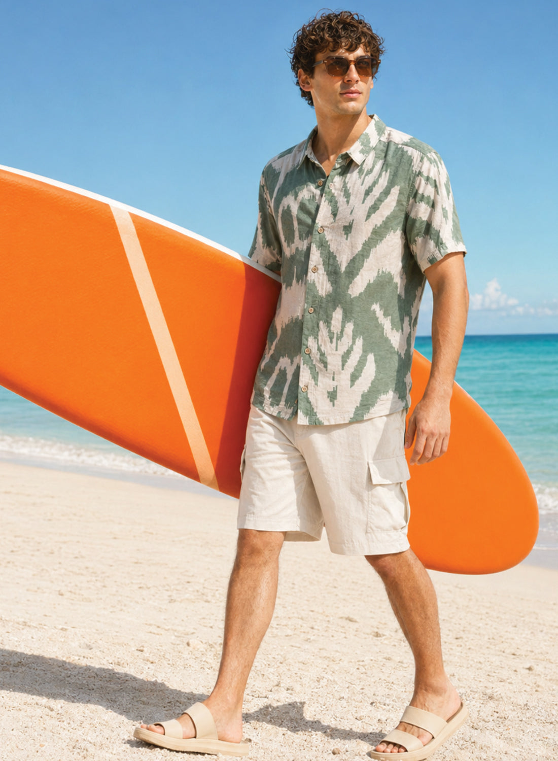 Adro Sage Ikat Printed Relaxed Fit Shirt