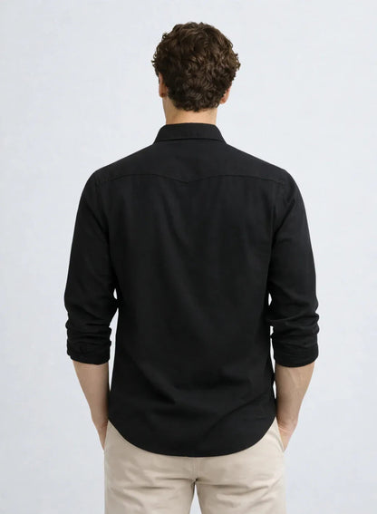 ADRO Mens Black Cotton Casual Shirts – Regular Fit, Dual Flap Pocket, Soft Washed Fabric, Full Sleeve Solid Shirt for Men