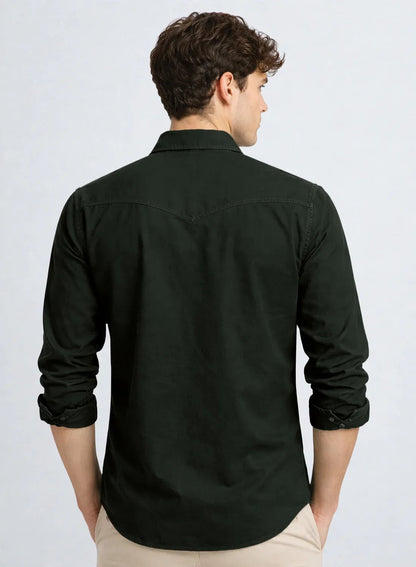 ADRO Mens Green Cotton Casual Shirts – Regular Fit, Dual Flap Pocket, Soft Washed Fabric, Full Sleeve Solid Shirt for Men