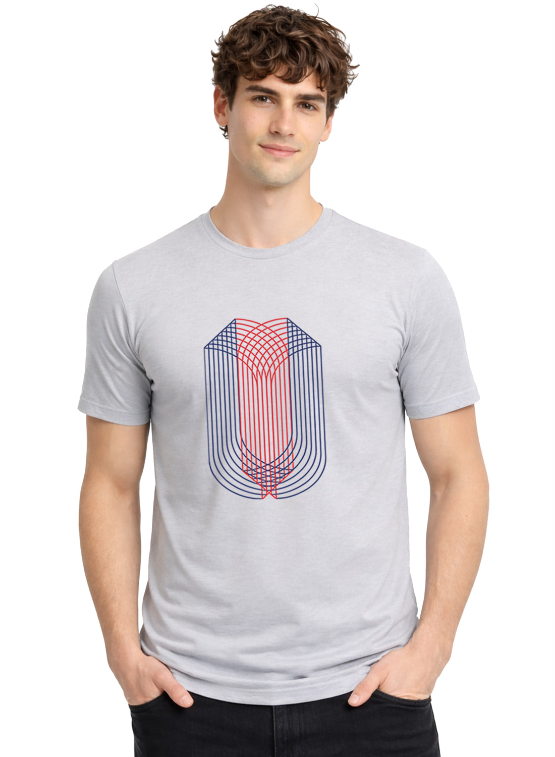 ADRO Mens Dual Arc Monogram Printed T-Shirt for Men | Cotton Printed Tshirt | Regular Fit Casual T-Shirts | Summer Tshirts Grey