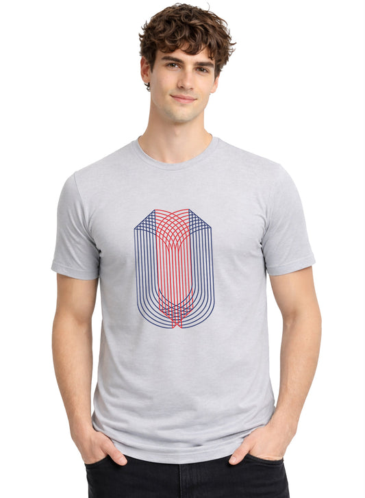 ADRO Mens Dual Arc Monogram Printed T-Shirt for Men | Cotton Printed Tshirt | Regular Fit Casual T-Shirts | Summer Tshirts Grey
