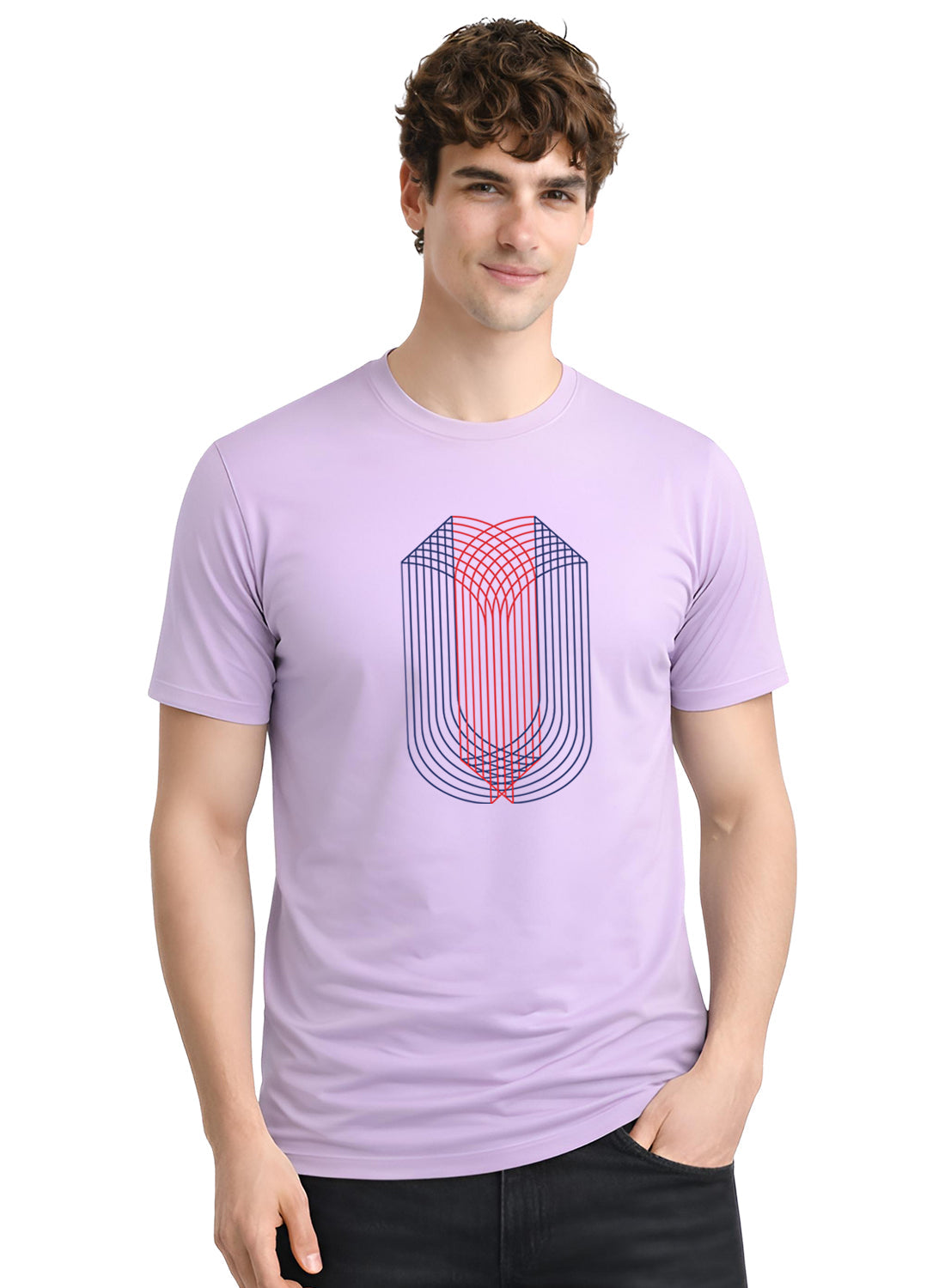 ADRO Mens Dual Arc Monogram Printed T-Shirt for Men | Cotton Printed Tshirt | Regular Fit Casual T-Shirts | Summer Tshirts Lavender