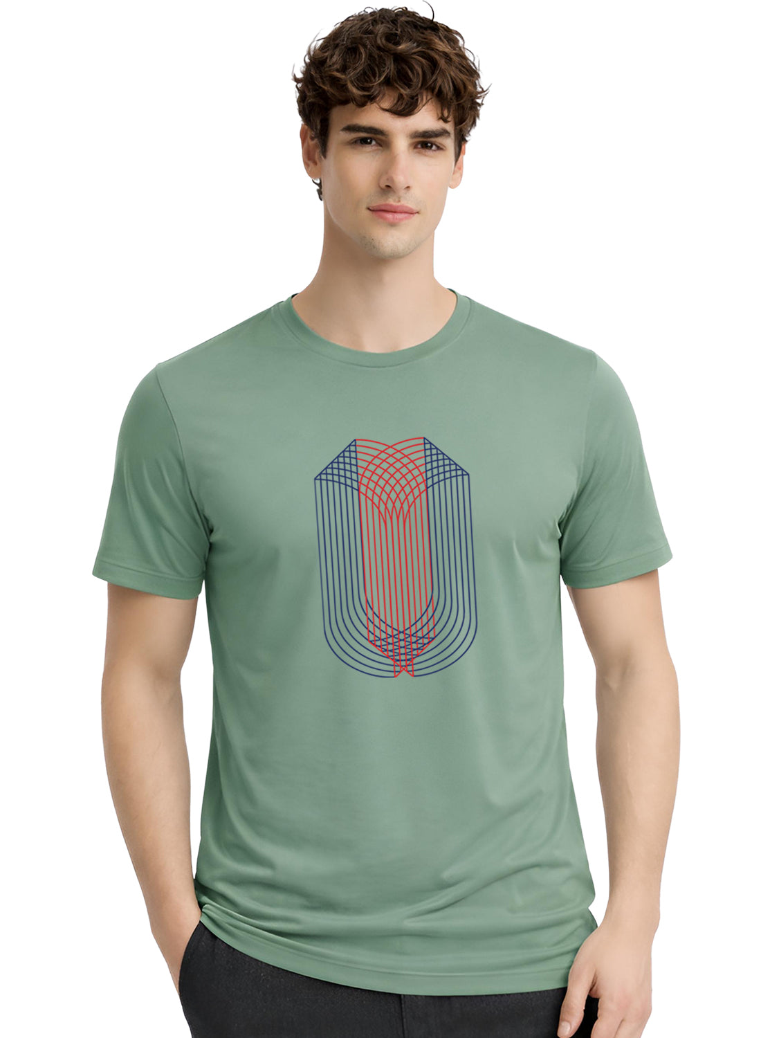 ADRO Mens Dual Arc Monogram Printed T-Shirt for Men | Cotton Printed Tshirt | Regular Fit Casual T-Shirts | Summer Tshirts Pista