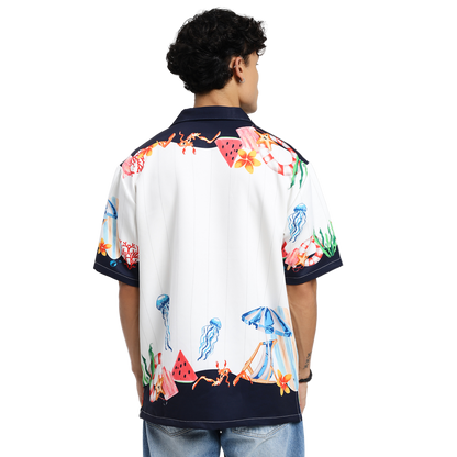 Vacay Club Half-Sleeves Printed White Shirt
