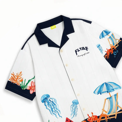 Vacay Club Half-Sleeves Printed White Shirt FLYAF