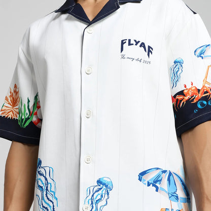 Vacay Club Half-Sleeves Printed White Shirt FLYAF