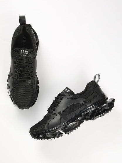 Men's Black Sneaker with Rubber Stitched Outlay on Mesh