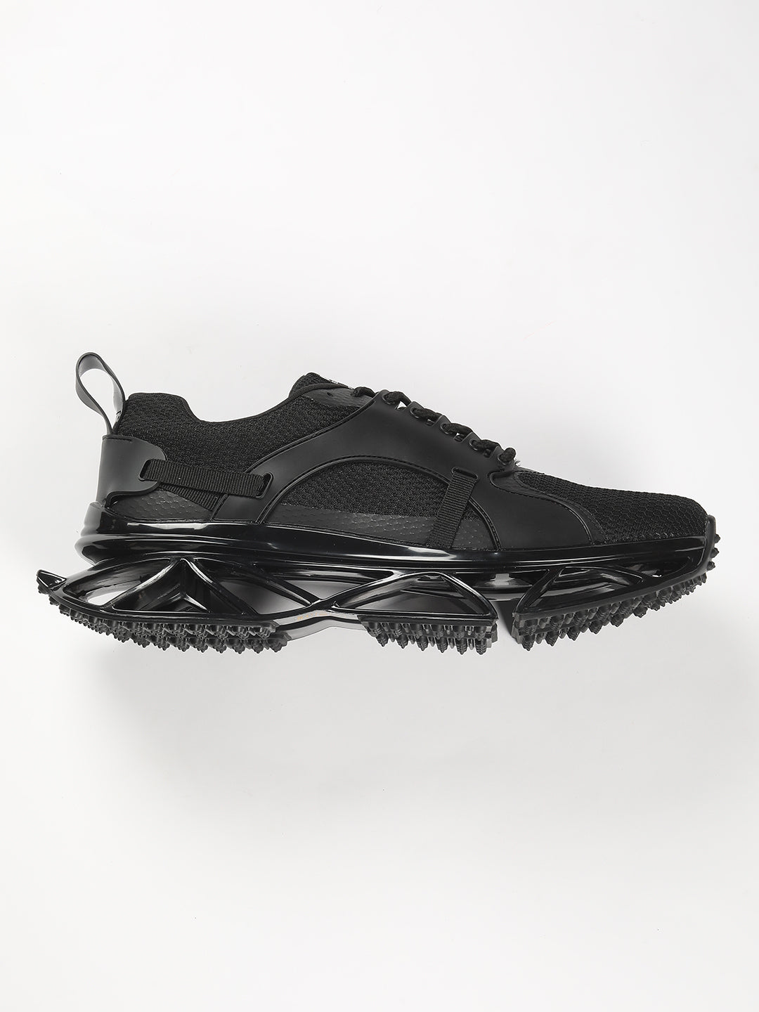 Men's Black Sneaker with Rubber Stitched Outlay on Mesh