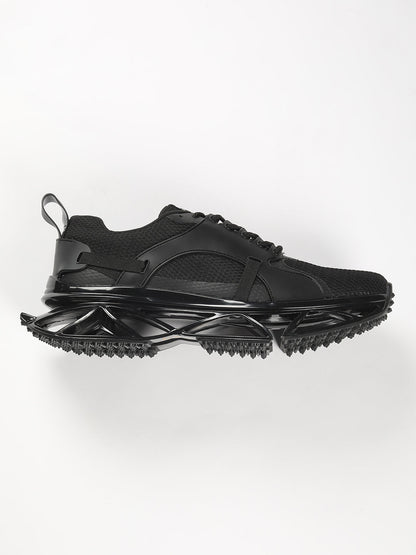 Men's Black Sneaker with Rubber Stitched Outlay on Mesh