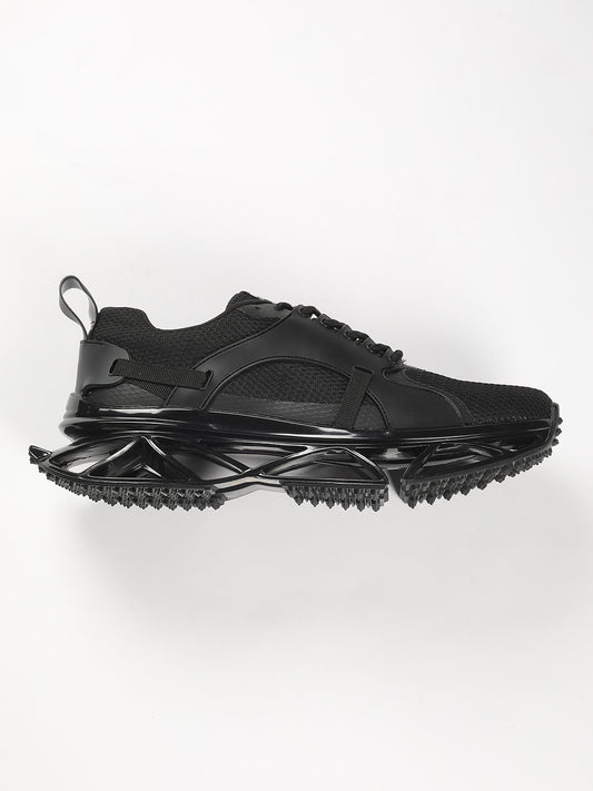 Men's Black Sneaker with Rubber Stitched Outlay on Mesh