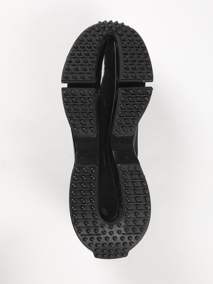 Men's Black Sneaker with Rubber Stitched Outlay on Mesh