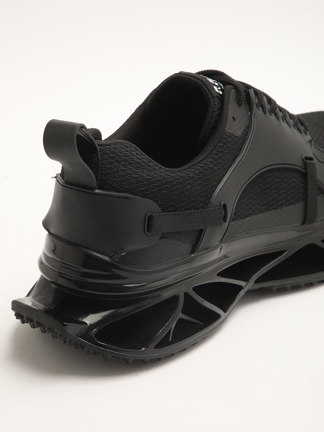 Men's Black Sneaker with Rubber Stitched Outlay on Mesh