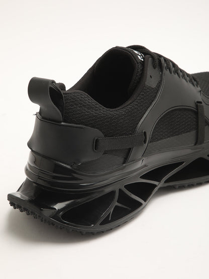 Men's Black Sneaker with Rubber Stitched Outlay on Mesh