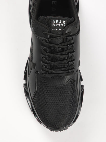 Men's Black Sneaker with Rubber Stitched Outlay on Mesh