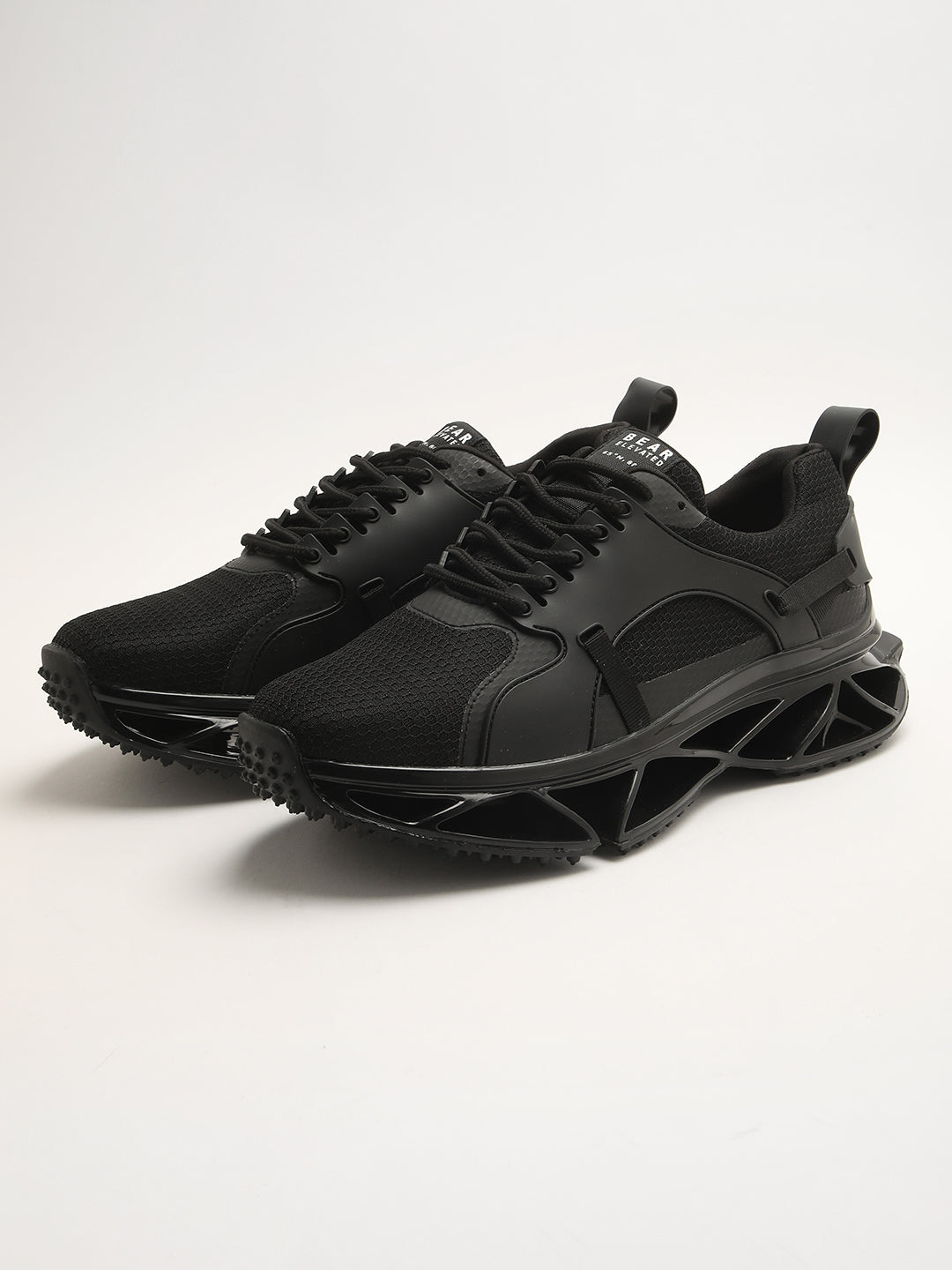 Men's Black Sneaker with Rubber Stitched Outlay on Mesh