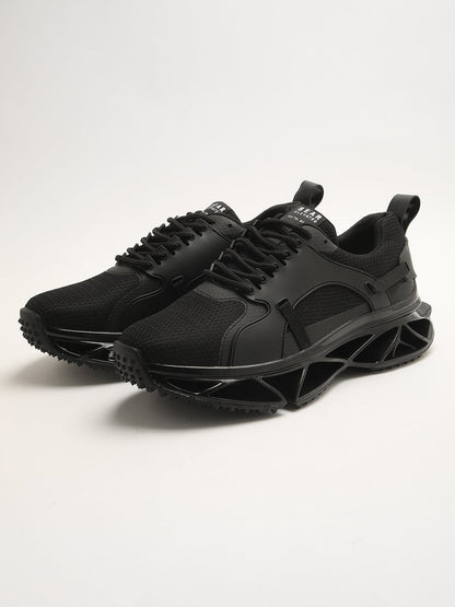 Men's Black Sneaker with Rubber Stitched Outlay on Mesh