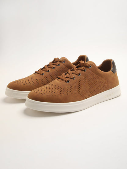 Men's Tan Casual Sneakers with Suede Finish