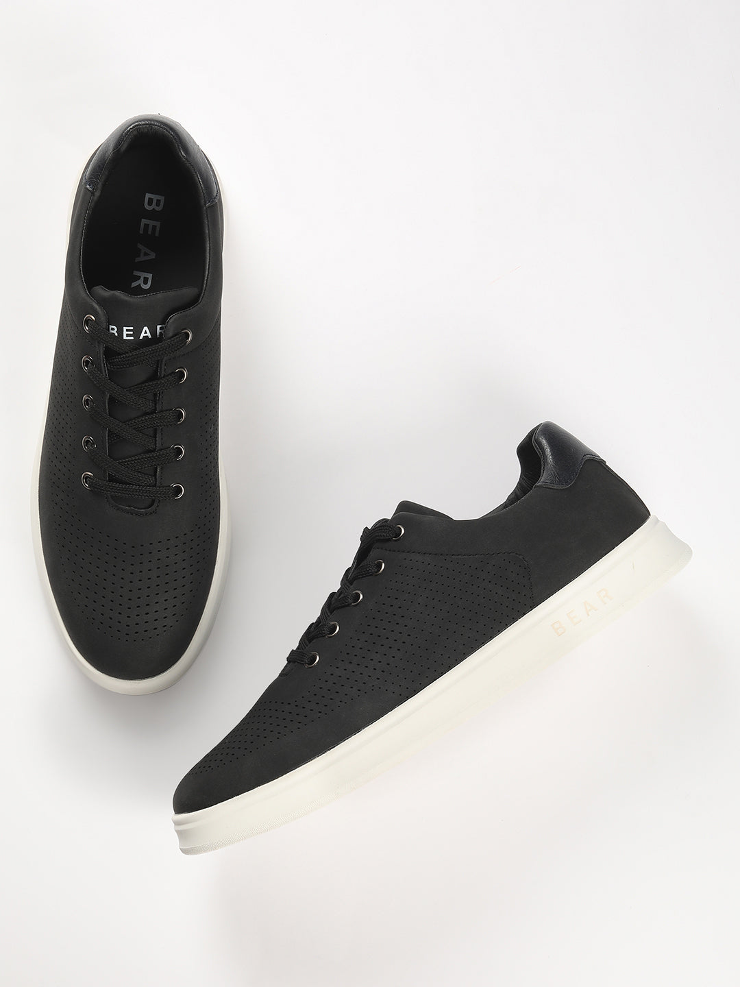 Men's Confident Black Sneakers with Perforated Finish