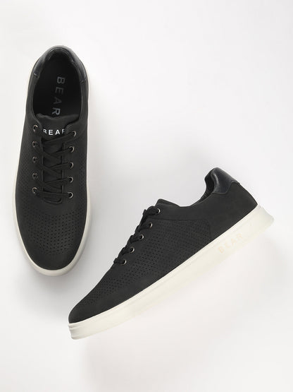 Men's Confident Black Sneakers with Perforated Finish