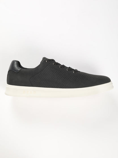 Men's Confident Black Sneakers with Perforated Finish