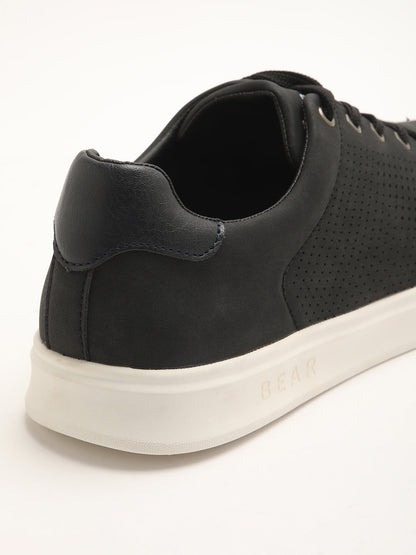 Men's Confident Black Sneakers with Perforated Finish