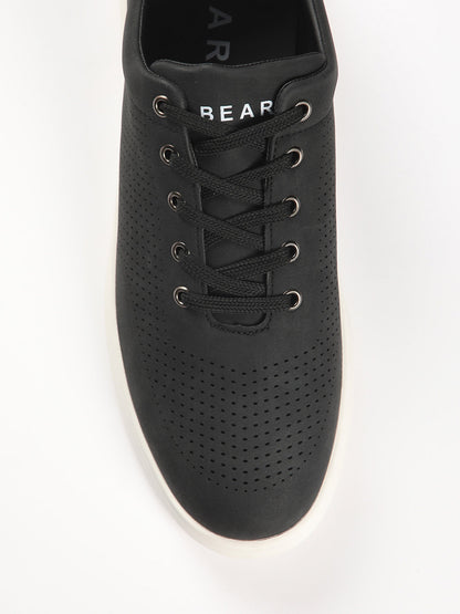 Men's Confident Black Sneakers with Perforated Finish