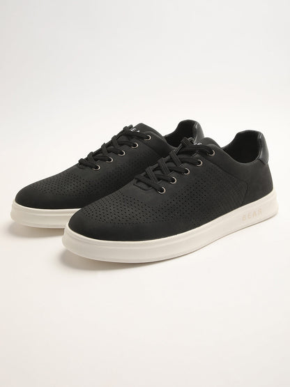 Men's Confident Black Sneakers with Perforated Finish