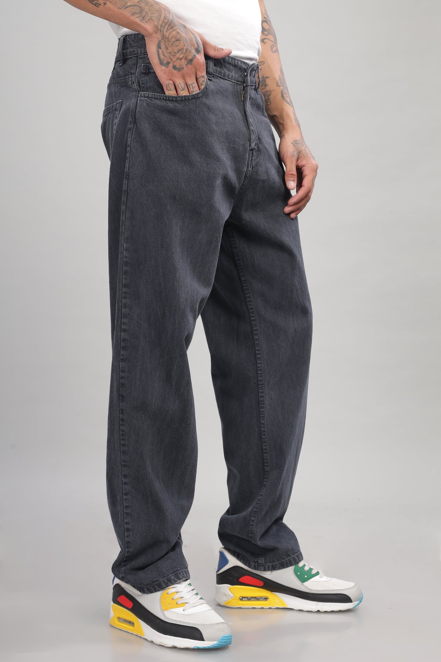 Plain Baggy Dark Grey Jeans