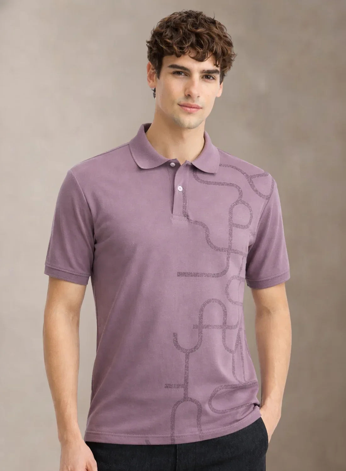 Adro Polo T-Shirt for Men | Allover Printed Polo T Shirt | Cotton Polo Tshirt Lillac