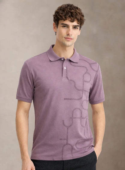 Adro Polo T-Shirt for Men | Allover Printed Polo T Shirt | Cotton Polo Tshirt Lillac