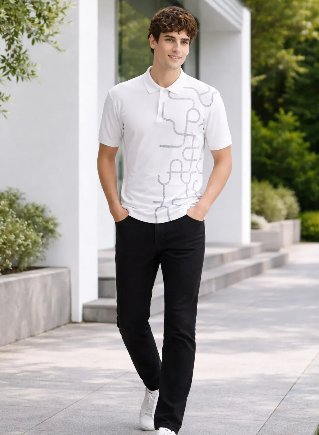 Adro Polo T-Shirt for Men | Allover Printed Polo T Shirt | Cotton Polo Tshirt