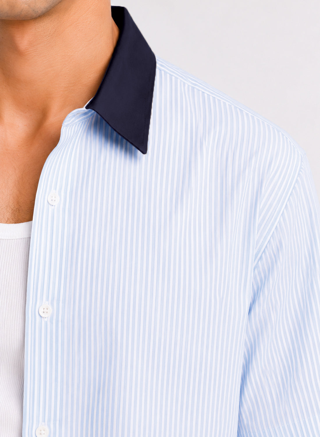 ADRO Harbor Stripe Half Sleeve Striped Shirt for Men | Cotton Blend Casual Shirts | Relaxed Fit Contrast Collar Summer Wear | Sky Blue