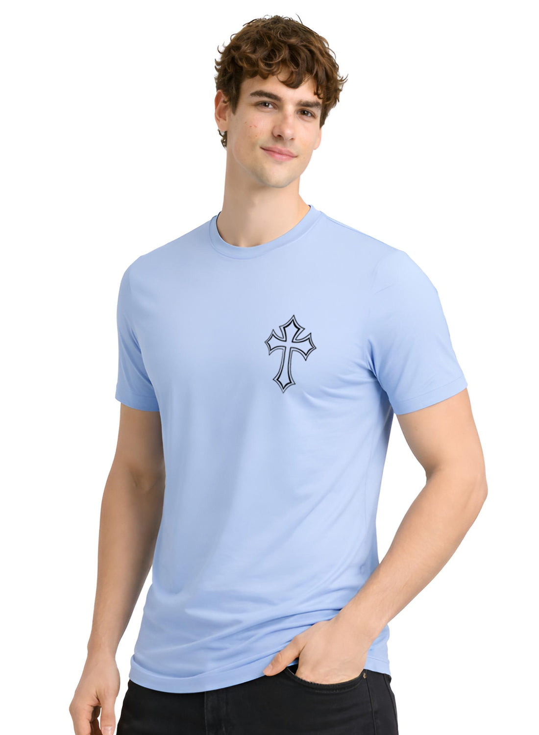 Adro Mens Cross Printed T-Shirt | Minimal Chest Graphic Cotton Casual Tshirt | Trendy Stylish Comfortable Regular Fit T shirt for Men