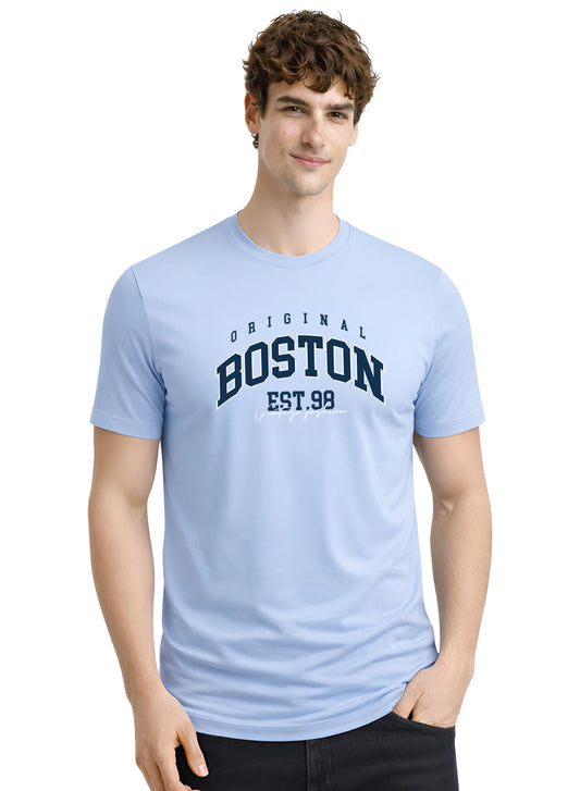 Adro Mens Boston City Printed Tshirt | Athletic Stylish Summer College Cotton T-shirt | Sporty Comfortable T shirts | Regular Fit Sky Blue
