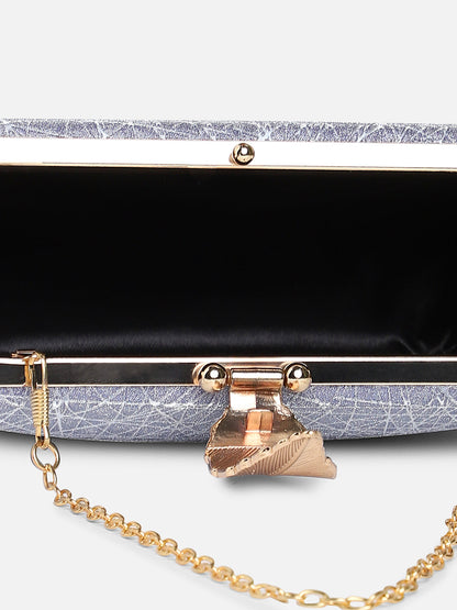 Silver Textured Vegan Leather Clutch