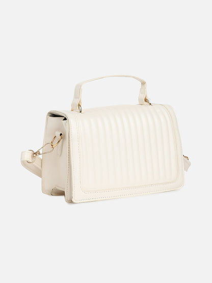 White Solid Vegan Leather Handbag