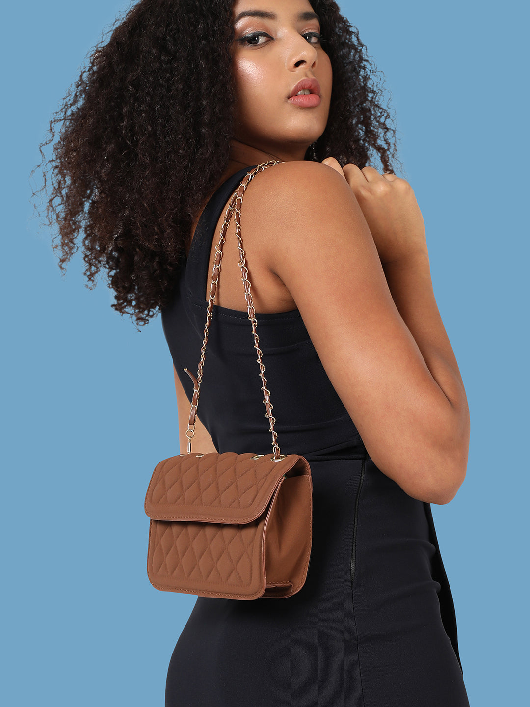 Brown Quilted Vegan Leather Sling Bag