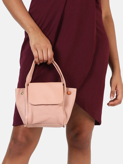 Pink Solid Vegan Leather Handbag