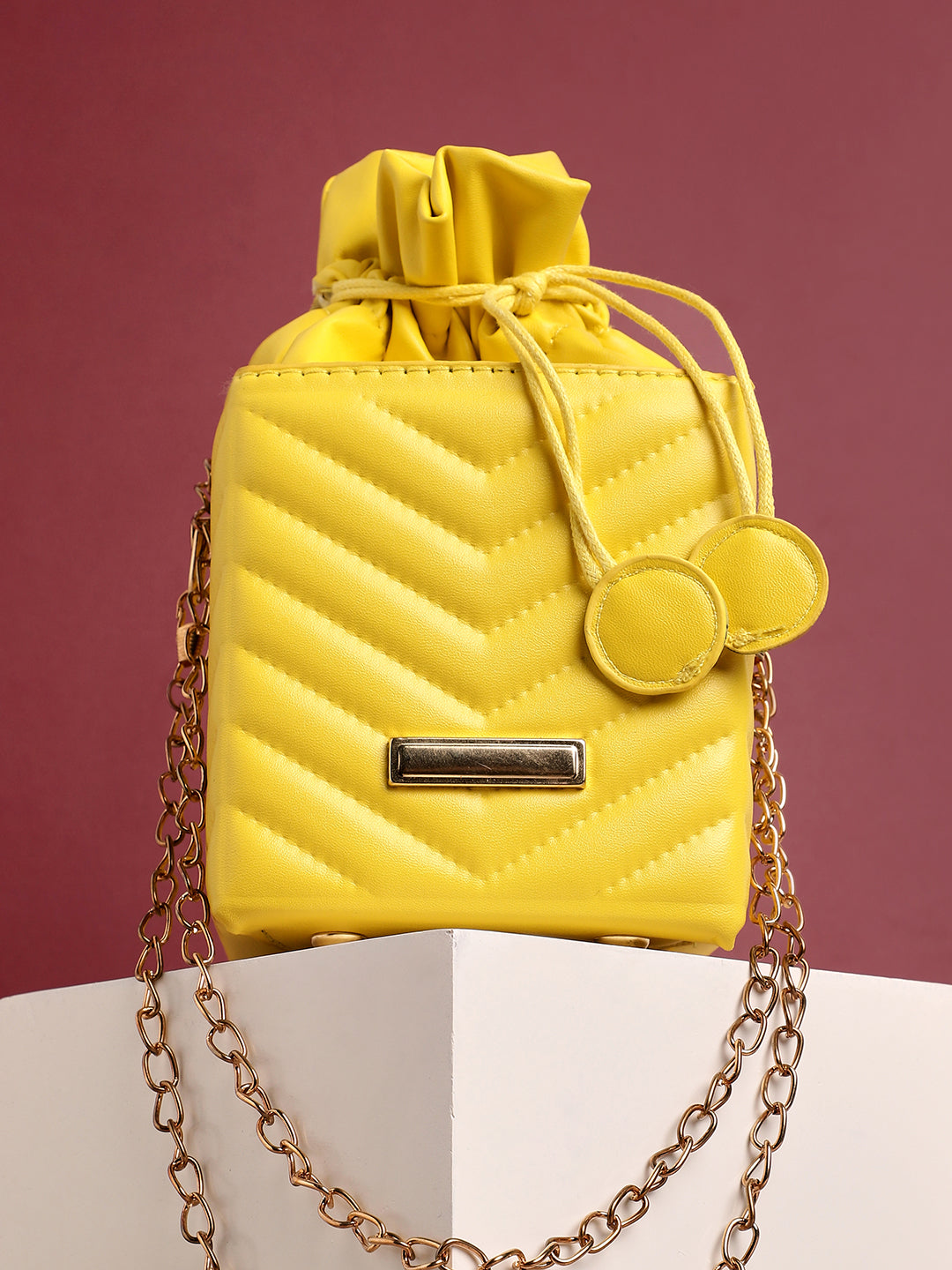 Yellow Quilted Vegan Leather Sling Bag
