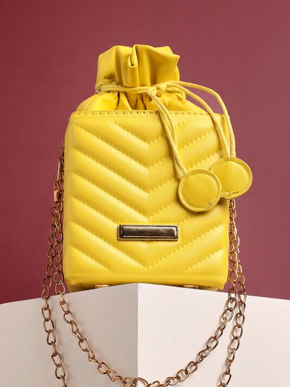 Yellow Quilted Vegan Leather Sling Bag