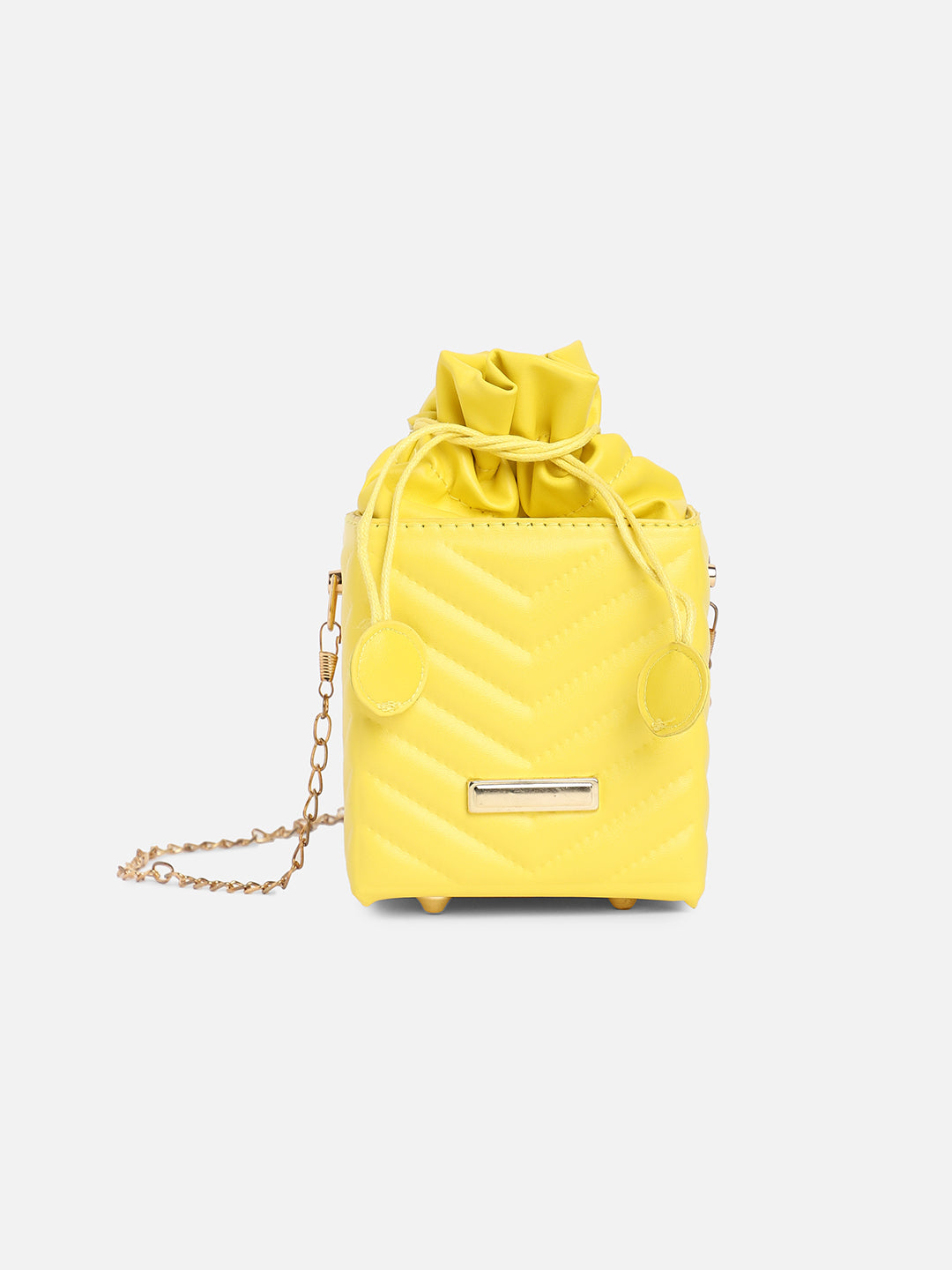 Yellow Quilted Vegan Leather Sling Bag