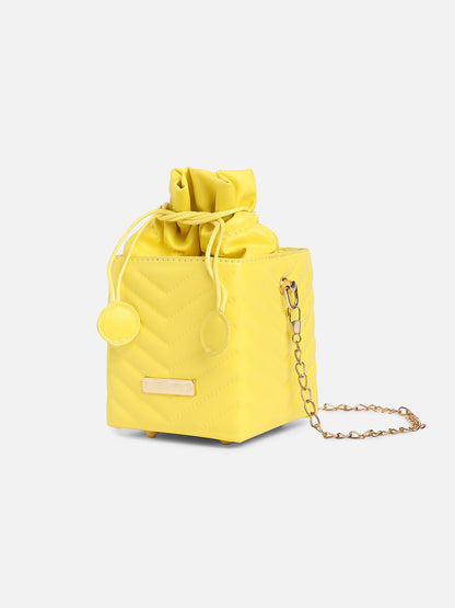 Yellow Quilted Vegan Leather Sling Bag