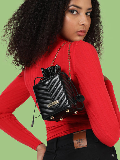 Black Quilted Vegan Leather Sling Bag