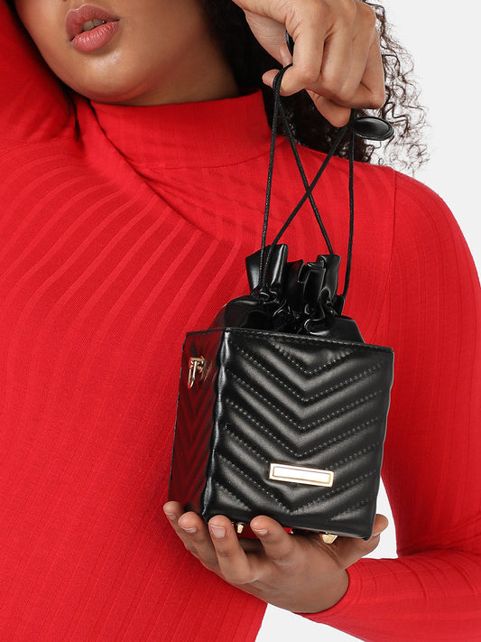 Black Quilted Vegan Leather Sling Bag