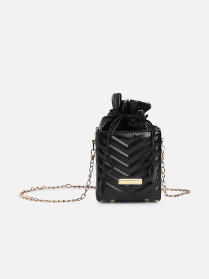 Black Quilted Vegan Leather Sling Bag