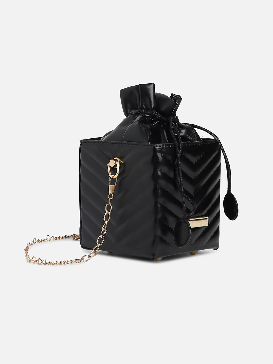 Black Quilted Vegan Leather Sling Bag