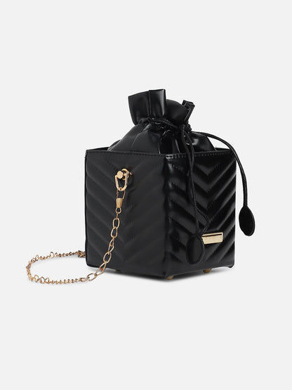 Black Quilted Vegan Leather Sling Bag