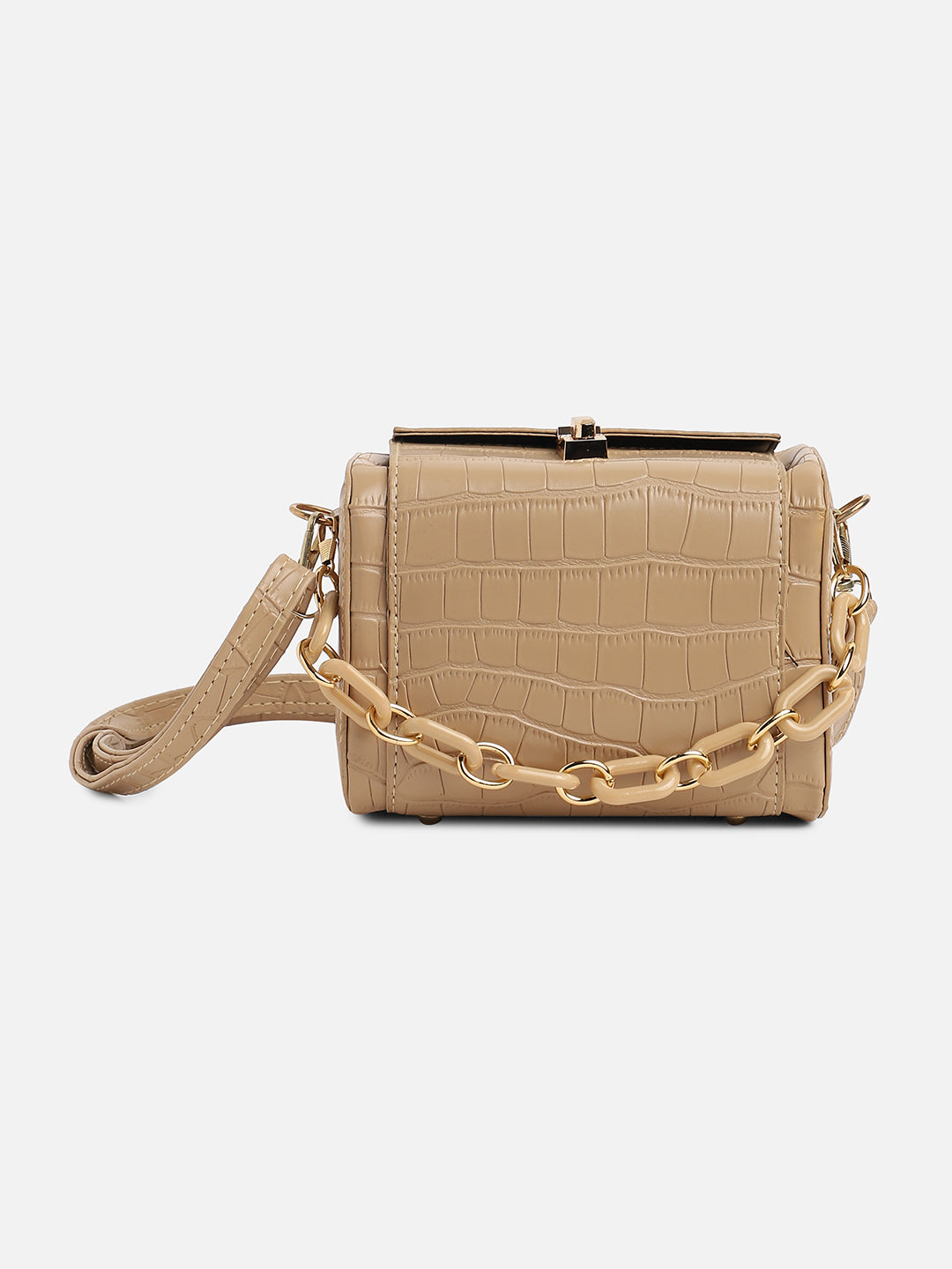 Beige Textured Vegan Leather Handbag