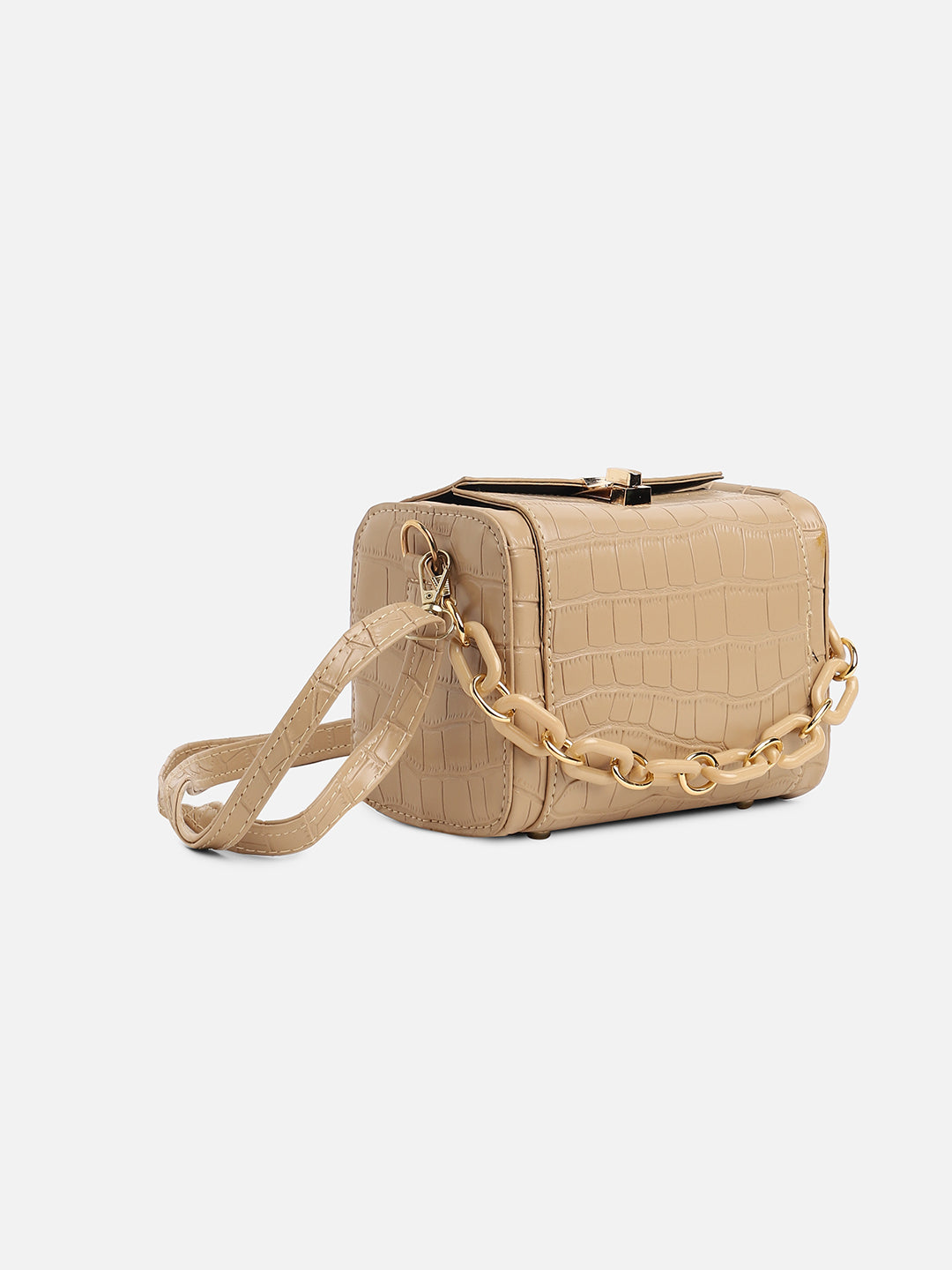 Beige Textured Vegan Leather Handbag