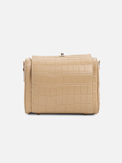 Beige Textured Vegan Leather Handbag